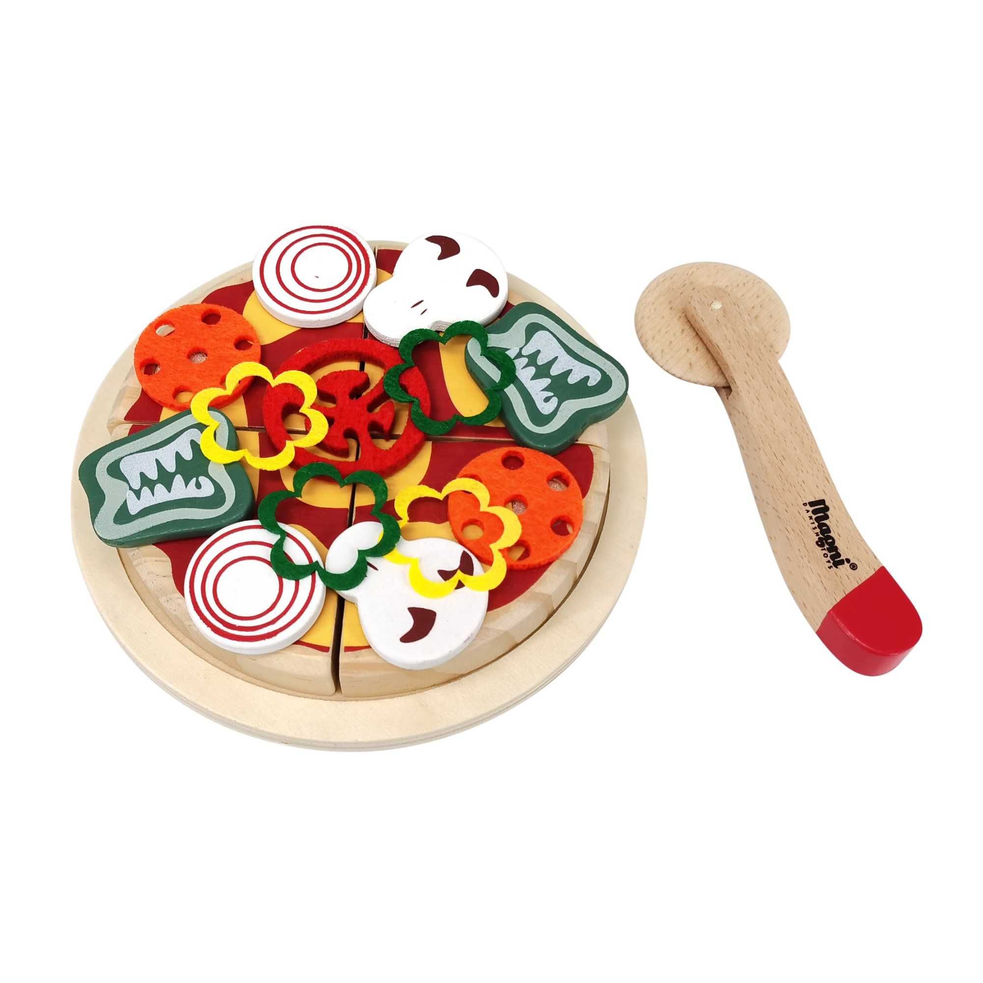 Jucarie noua pizza din lemn cu accesorii