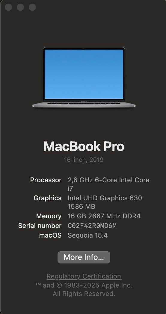 Macbook Pro 16' 2019 /i7 2.6GHz /512gb/ Radeon Pro 5300M. Нова батерия