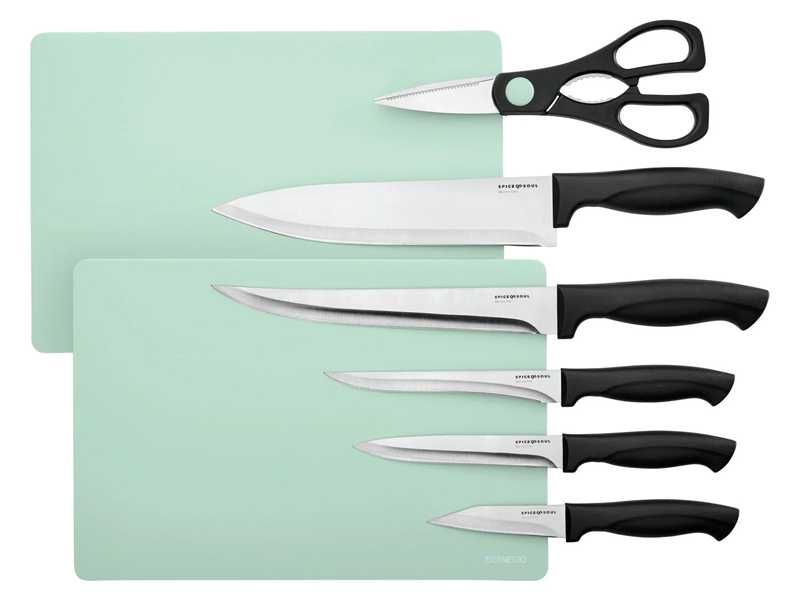 НОВИ! Комплект ножове 8 части 5 ножа ножица 2 дъски