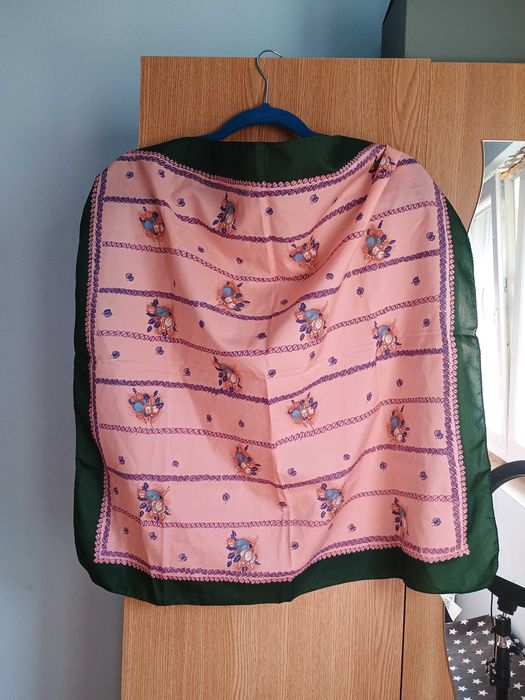 Esarfa italiana roz cu print floral Boselli vintage retro chic