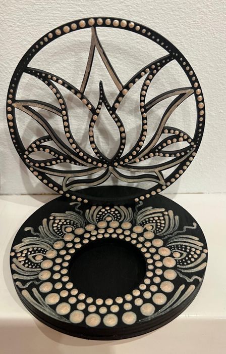 Suport lumânare - lemn pictat manual -