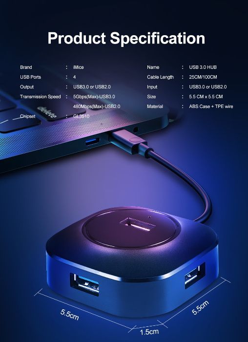 Port USB HUB 2.0 3.0. Nou ambalat!