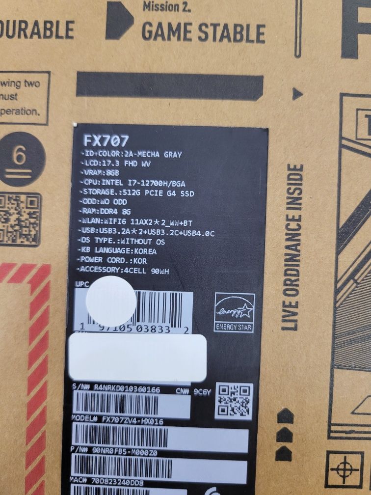 Asus Tuf Fx707 Intel i7-12700H