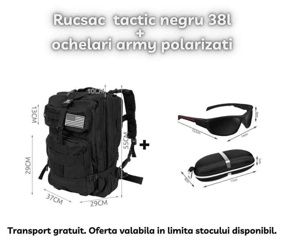 Set rucsac tactic verde 38l si ochelari army