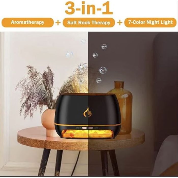 Difuzor Aroma, Umidificator 200ml, Efect Flacara 3D, 7 Culori LED