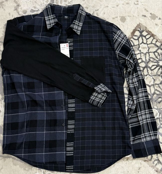 Стильная новая мужская рубашка в клетку, оригинальный дизайн patchwork