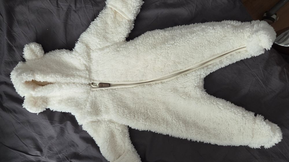 Costum salopeta pufoasa bebe 0-1 luni