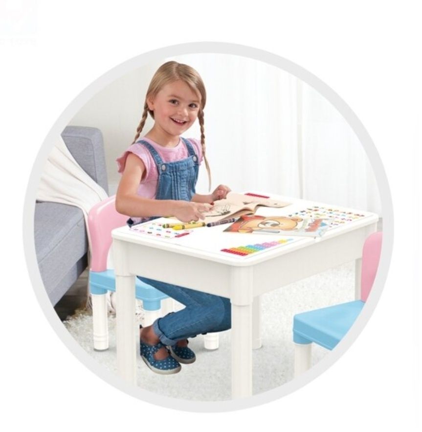 Masuta pentru copii interactiva 3 în 1 cu scaunel și 60 cuburi