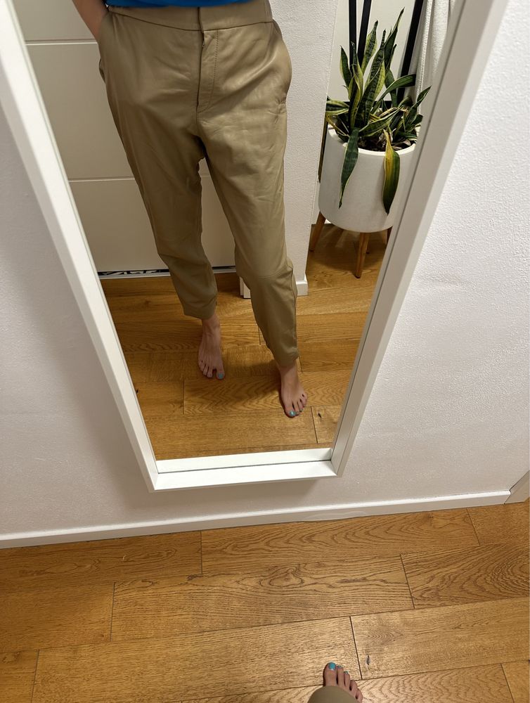 Pantaloni de piele naturala  crem massimo dutti