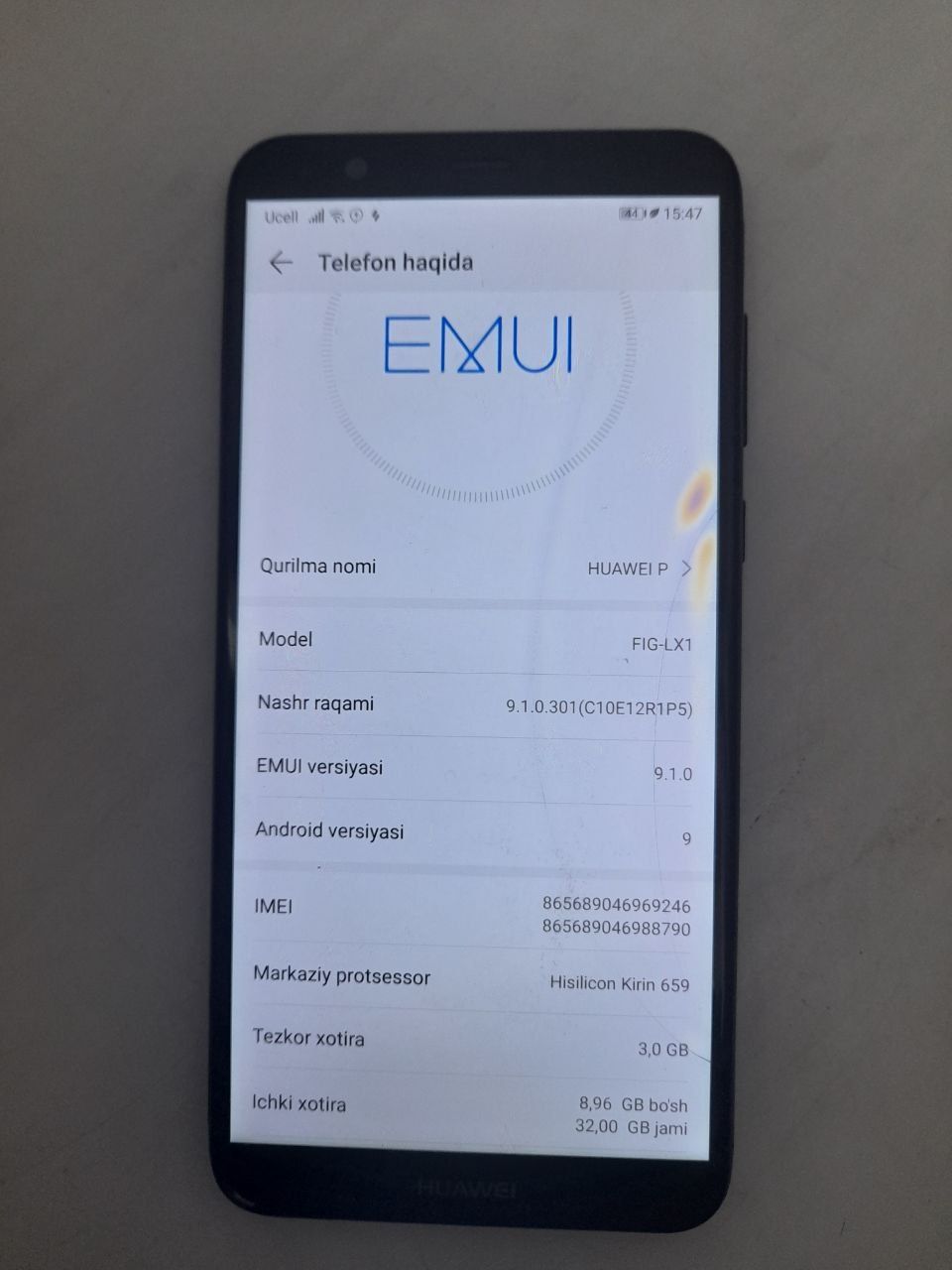 HUAWEI P 9.1.0 versiya