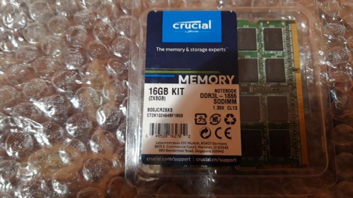 Memorii RAM Laptop Kit 2 x 8Gb PC3L 1866MHz Crucial SODIMM -sigilate