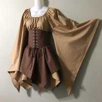 Средновекова готическа ретро рокля с корсет за жени. Елфийска рокля
