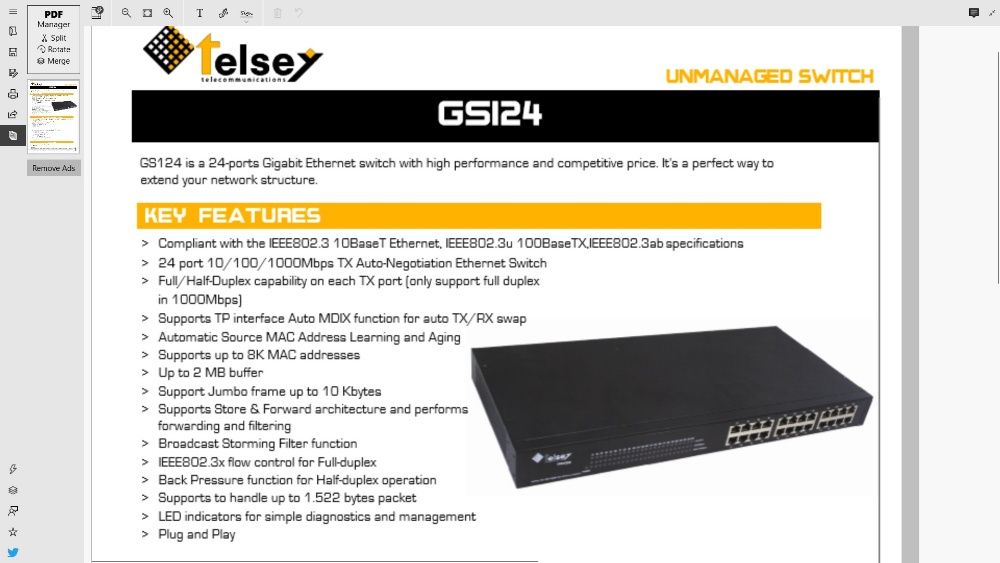 Switch Telsey GS124-GS524 gigabit