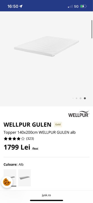 topper jysk 140x200 culoare alb model WELLPUR GULEN