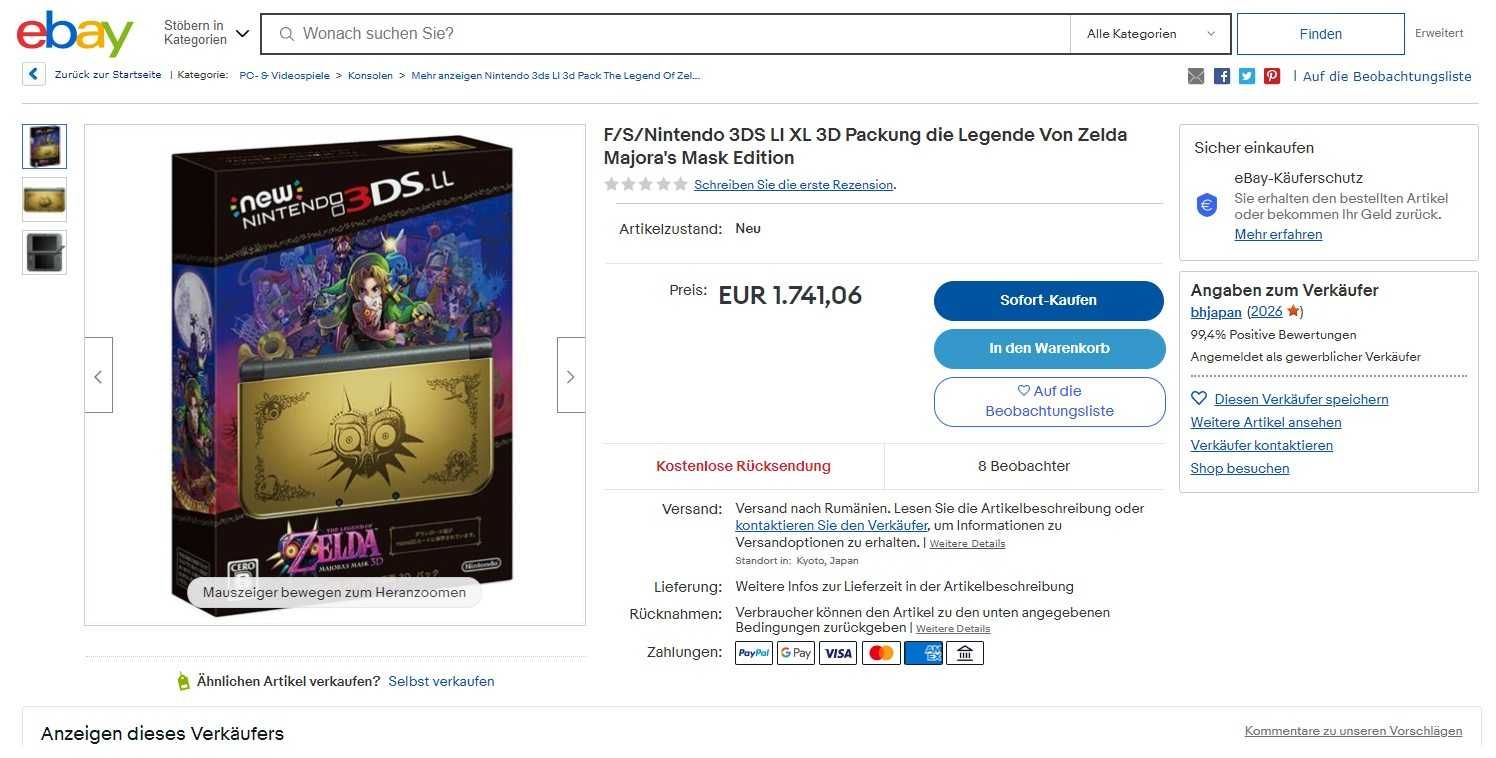 Consola Nintendo New 3DS XL Zelda Majora’s Mask Edition SIGILATA