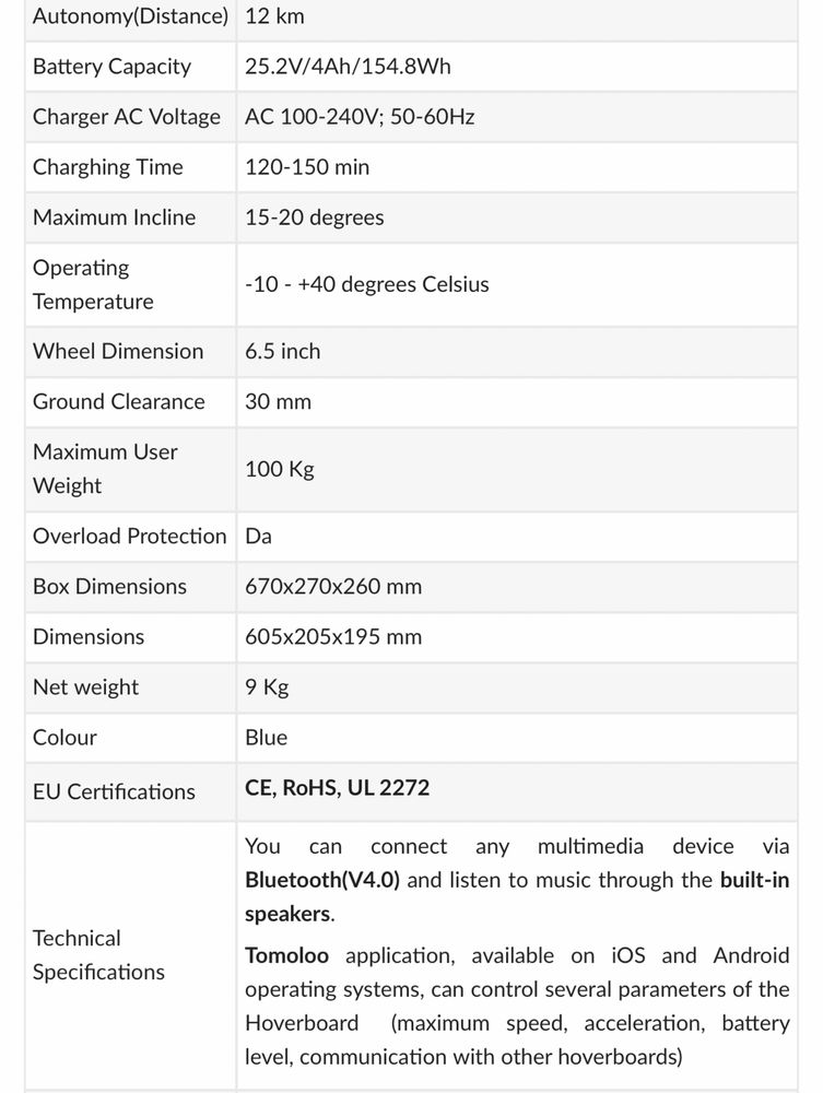 Hoverboard DHS 1006 bluetooth