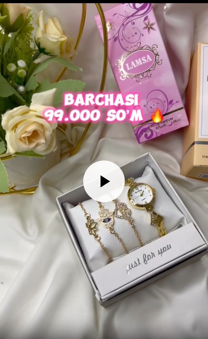 Ayollar uchun nabor (3 xil atir, 3 xil braslet va qo`l soat