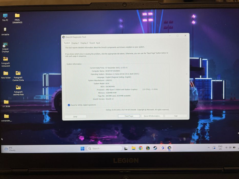 Laptop Lenovo Legion 5 gaming 15ACH6H