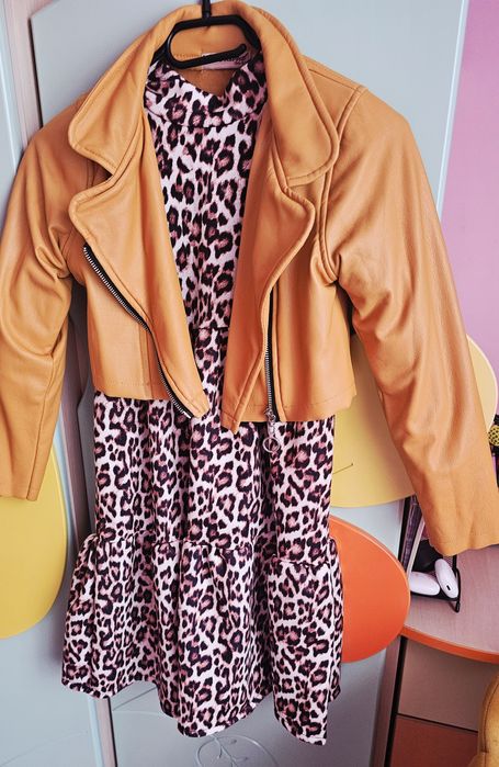 Сет - леопардова рокля и кожено болеро 134см.