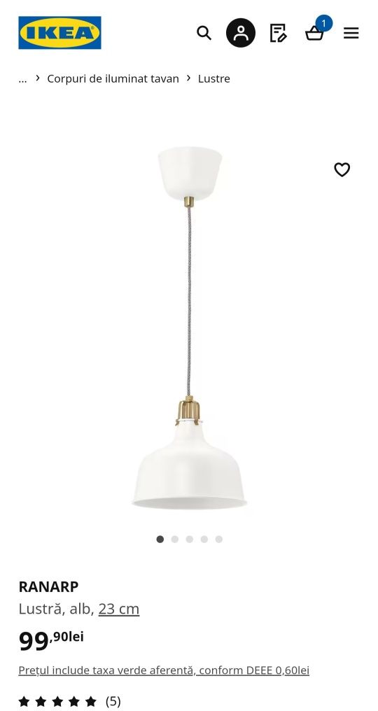 Lustra alba RANARP Ikea