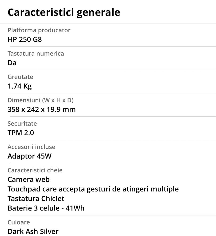 Vand laptop HP 250 G8 + licenta Windows
