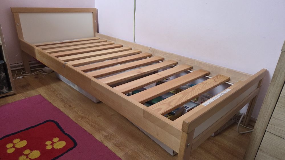 Pat copil Ikea sniglar lemn fag 70x160 cu saltea inclusa