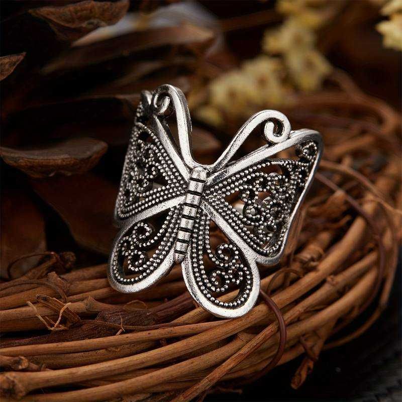Inel argintiu rglabil vintage Design fluture dragon colier cruce sarpe