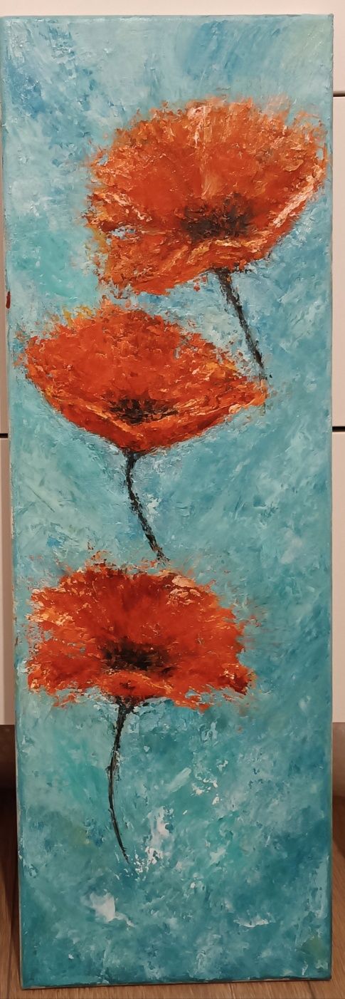 3 Tablouri in ulei pe canvas, " Poppies in the Wind..", 50/20 cm.