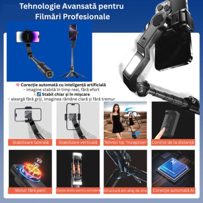 Selfie Stick Nexonix® 3-în-1 cu Trepied, stabilizator - extensibil