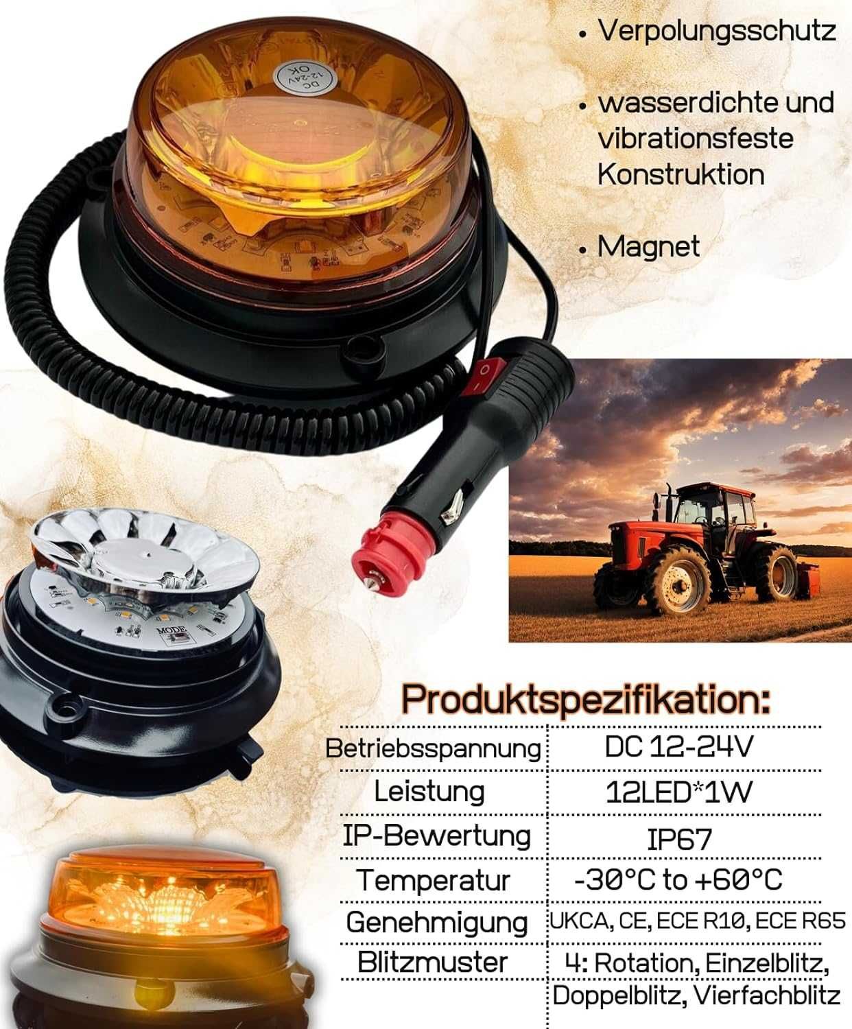 Аварийна лампа с магнит за автомобили Камиони Трактор 12 / 24V