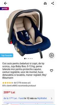 Cos auto pentru bebelusi si copii de tip scoica Juju Baby Boo 0-13 KG