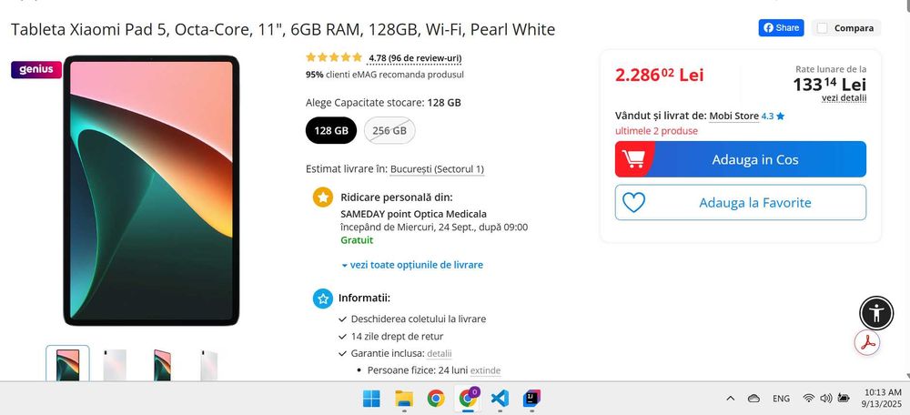 Tableta Xiaomi Pad 5, Octa-Core, 11", 6GB RAM, 128GB, Wi-Fi