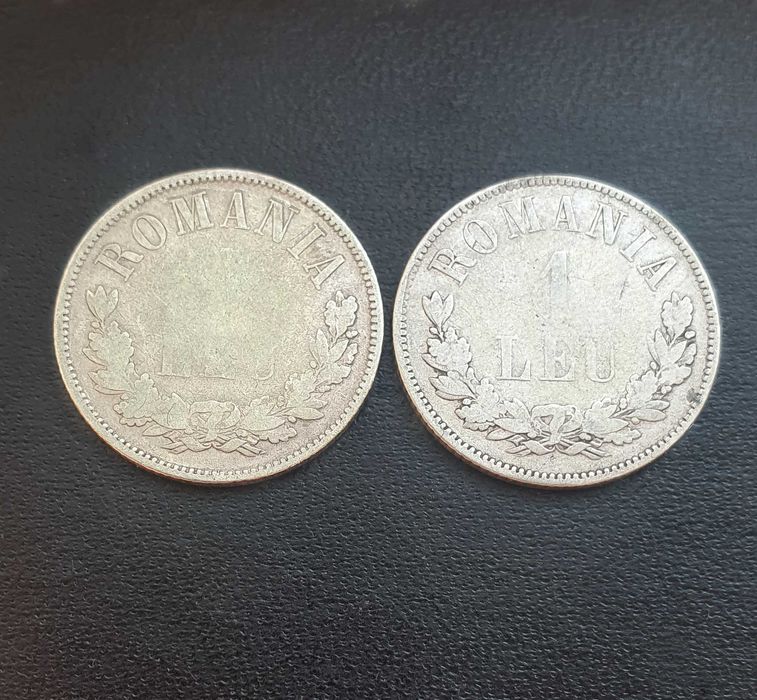 Set moneda 1 leu 1873 si 1874, argint, Carol 1