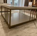 Masuta cafea Zenn, alb/auriu, PAL melaminat/metal, 90x90x40 cm