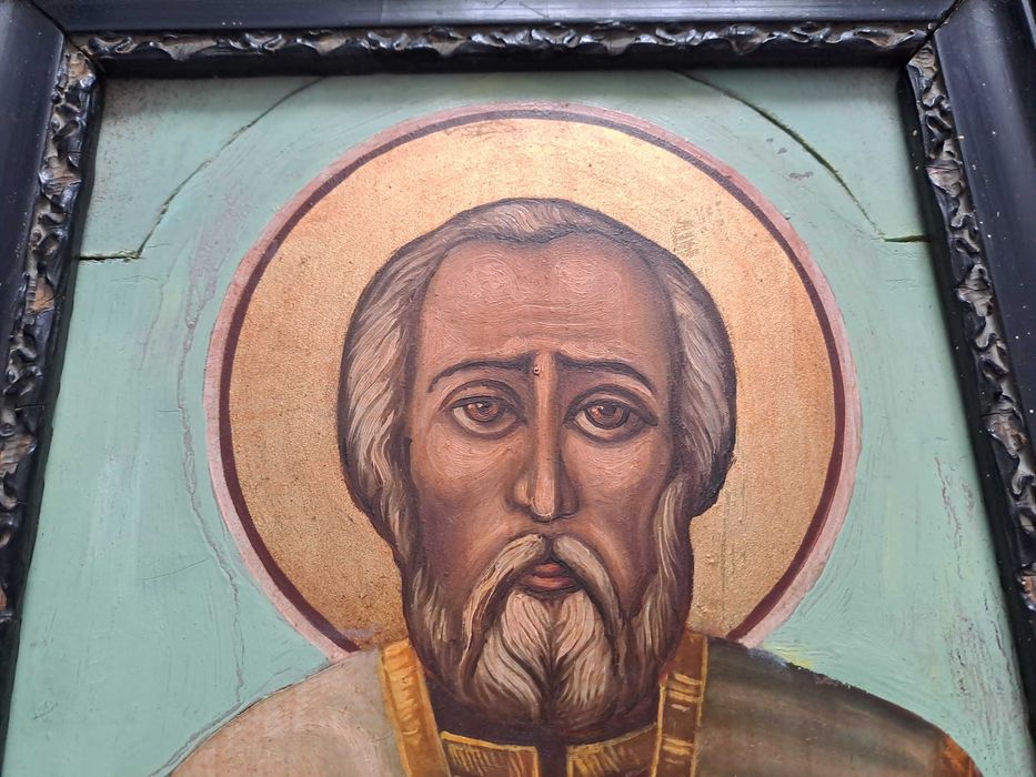 tablou icoana veche pictura pe lemn Sfantul Nicolae