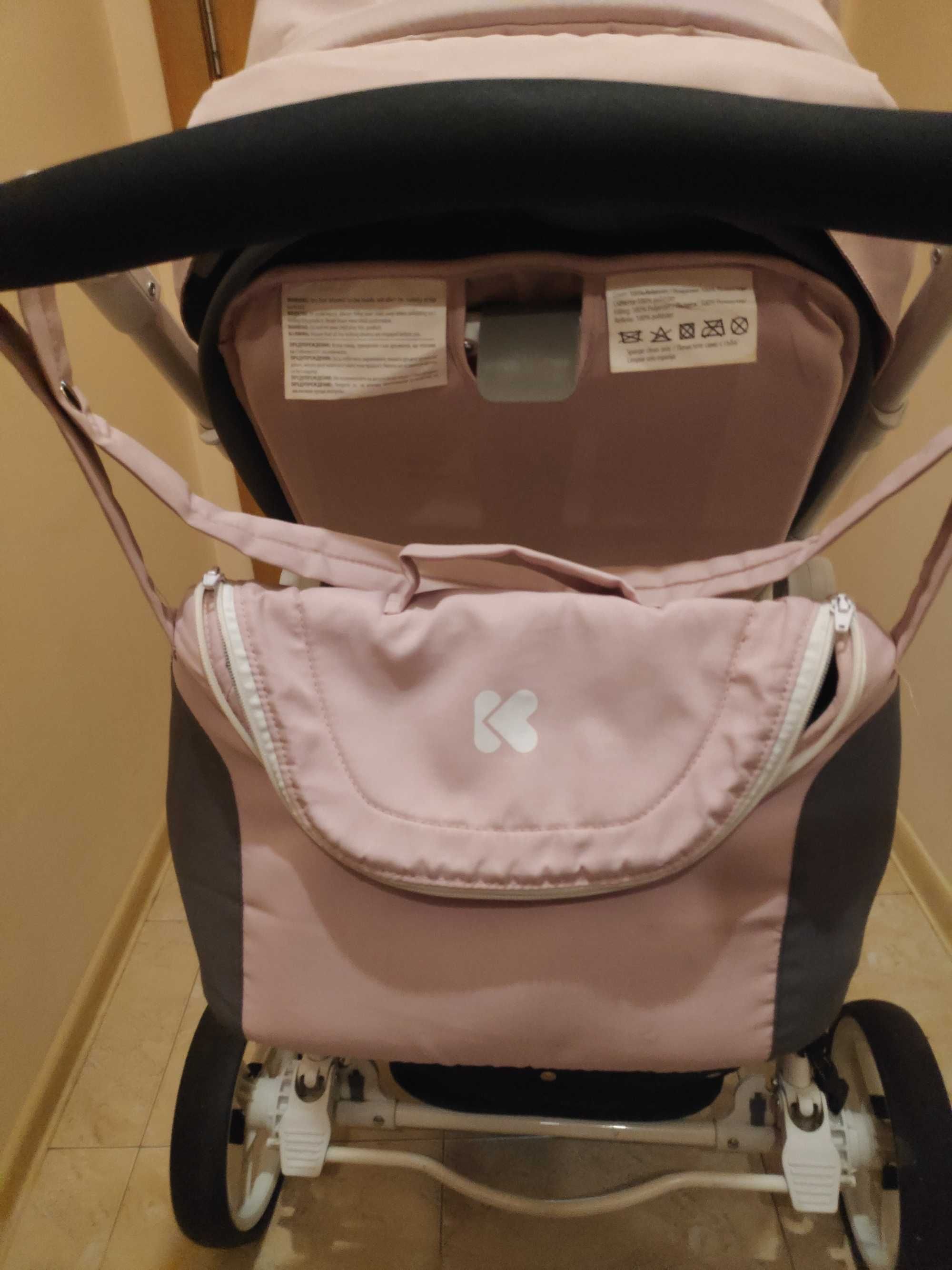 Детска количка Kikkaboo UGO 3 в 1, розово-сиво