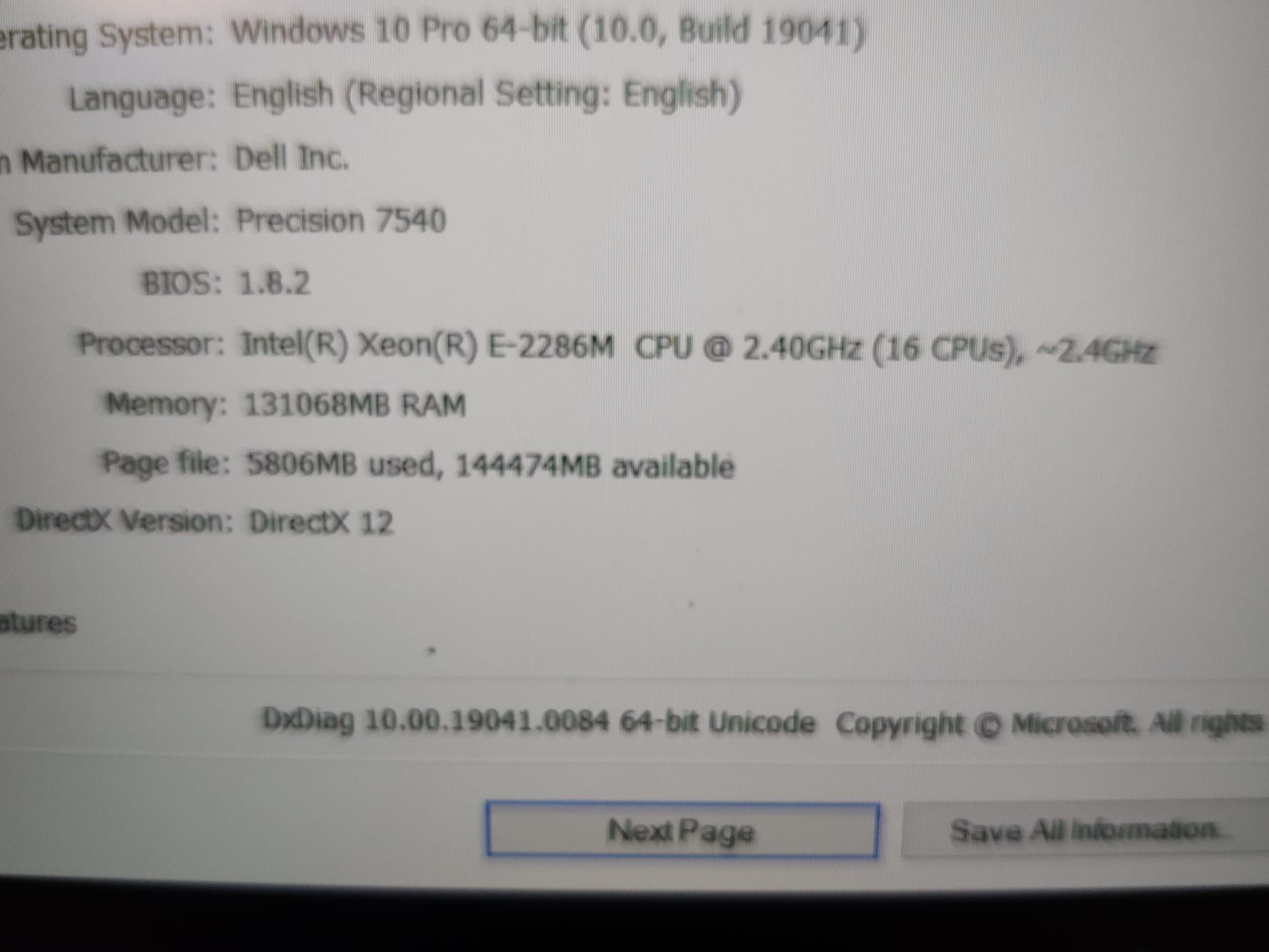 Dell Precision 7540 Intel Xeon E-2286M..128g RAM.Nvme..Nvidia Quadro