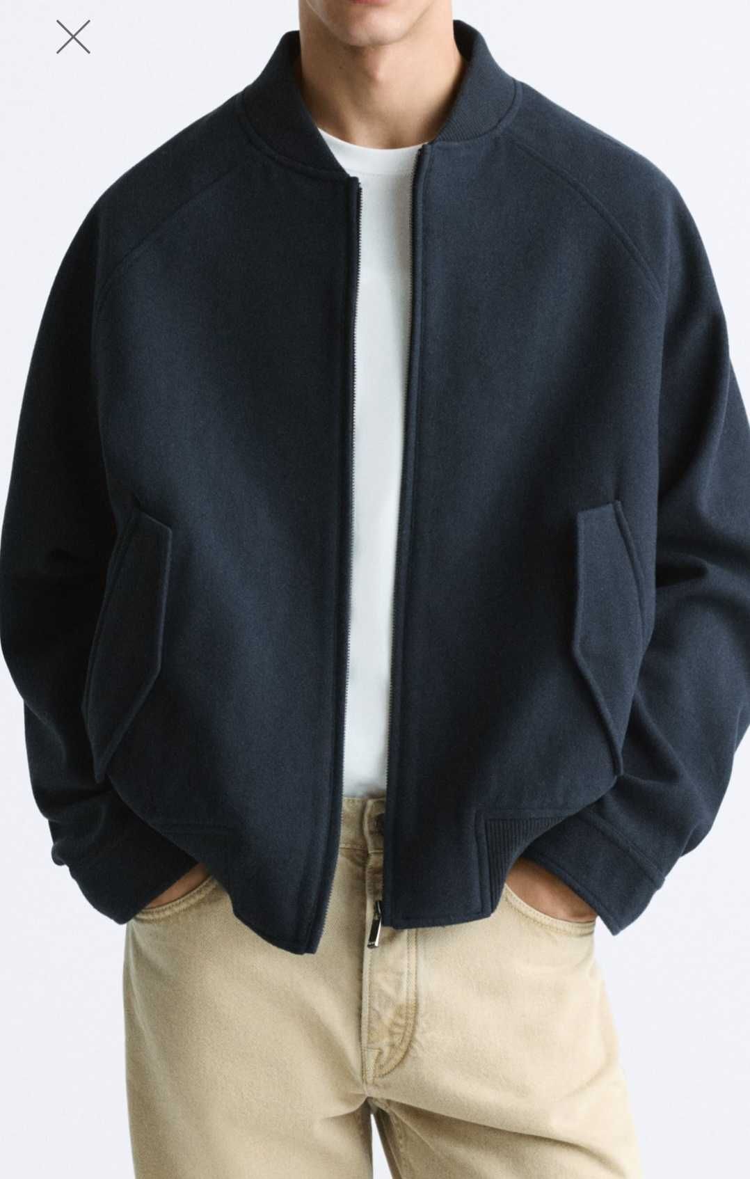 Куртка-бомбер из  шерсти, бренд Zara, М и L размер, темно-синий