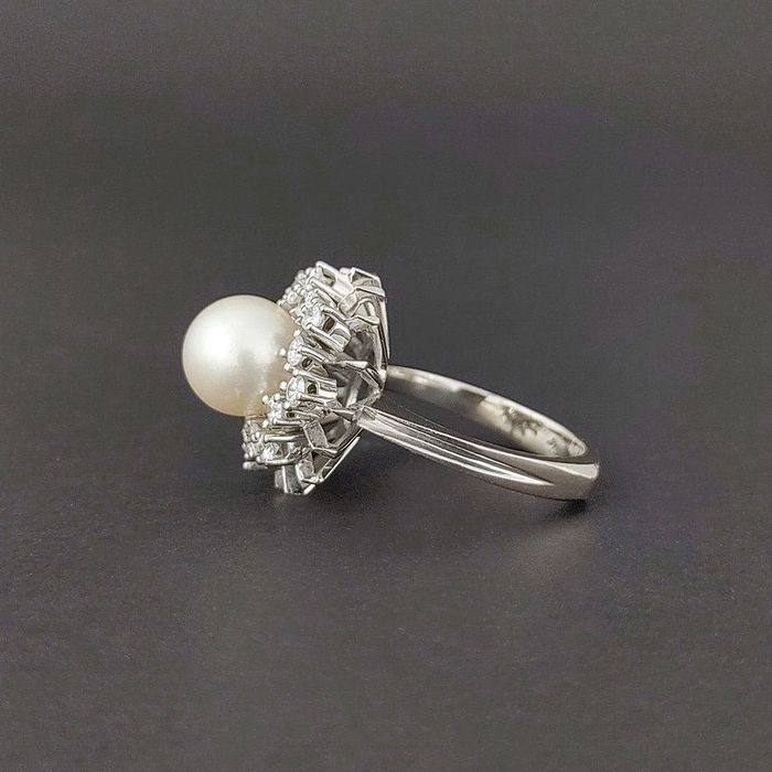 inel aur 18k, perla Akoya, diamante excelente, certif.