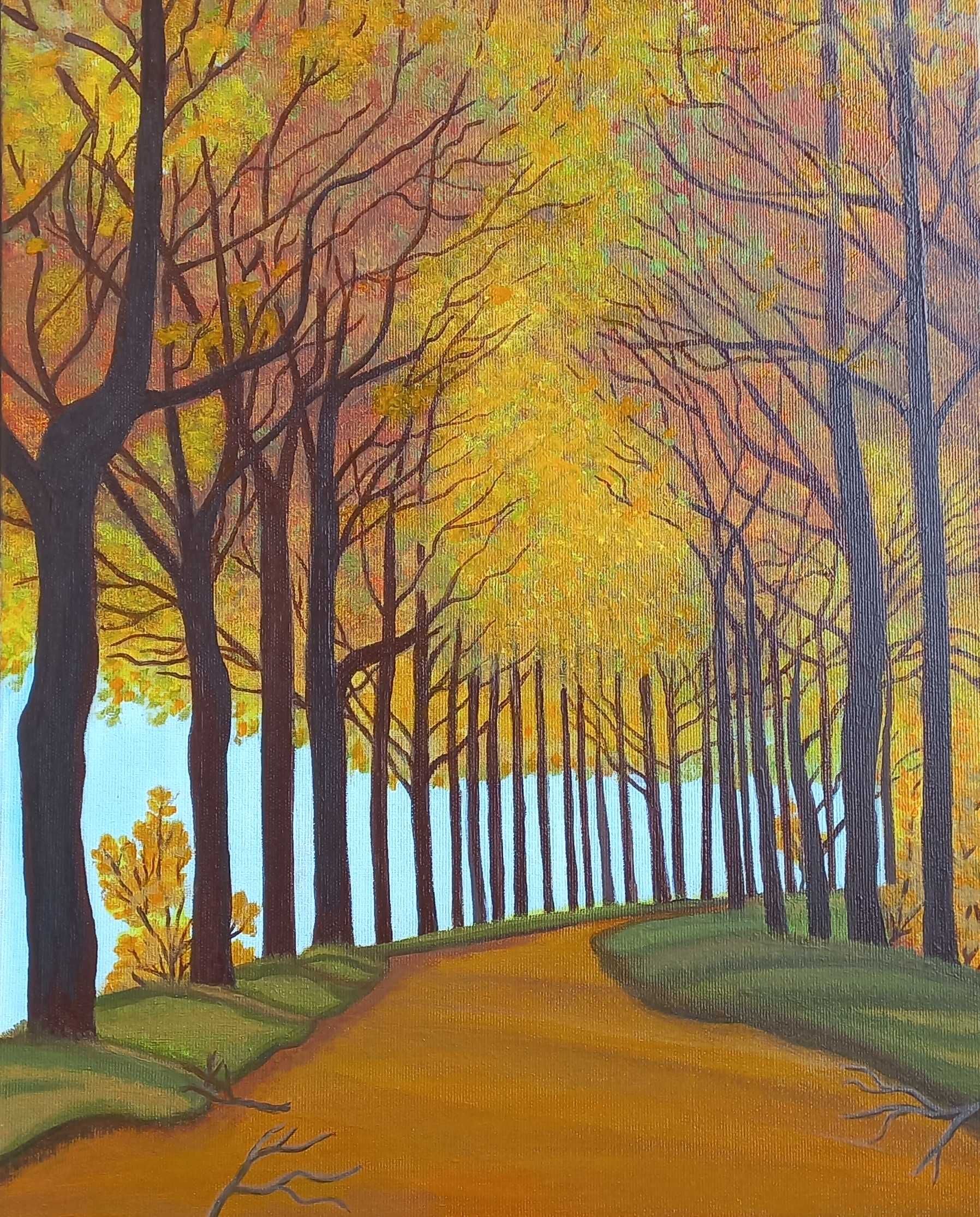 Tablou PEISAJ DE TOAMNA pictat in ulei pe pânză, 50x40 cm,inramat