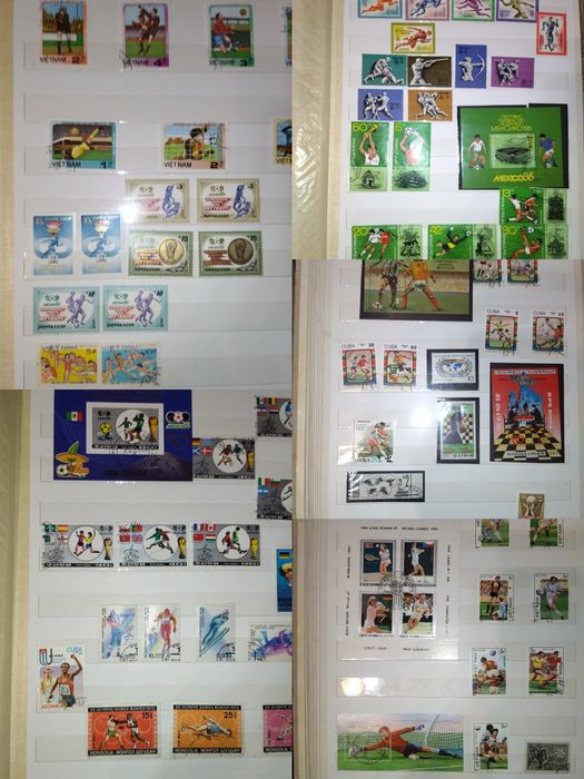 Марки почтовые, тематика "Спорт" с кляссером. Около 350 шт.