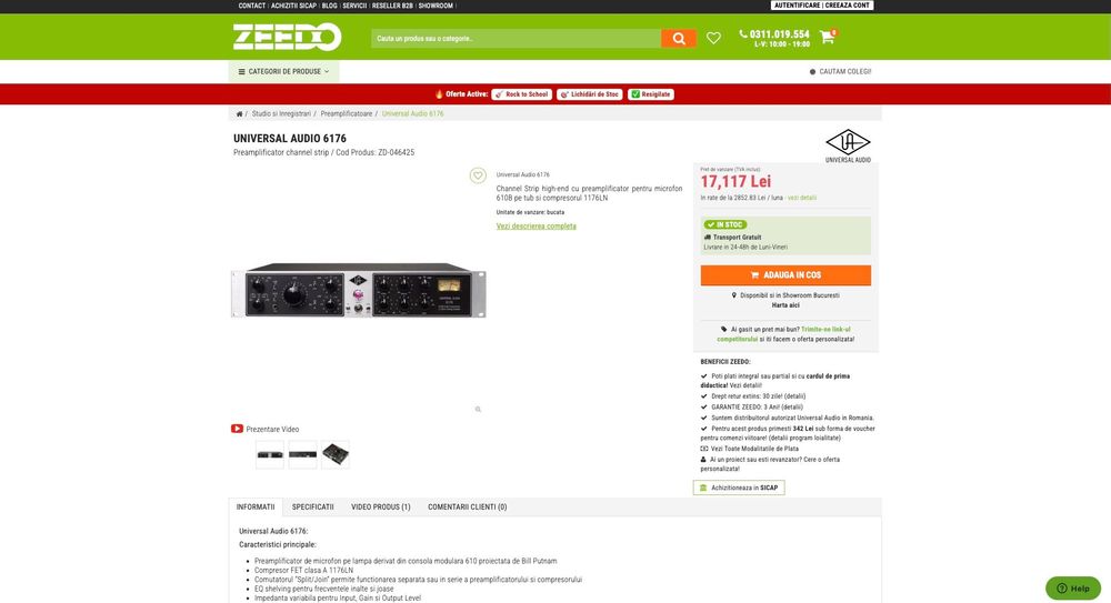 Preamp Universal Audio 6176 - Rme, Apogee, Genelec, Adam, Neve,