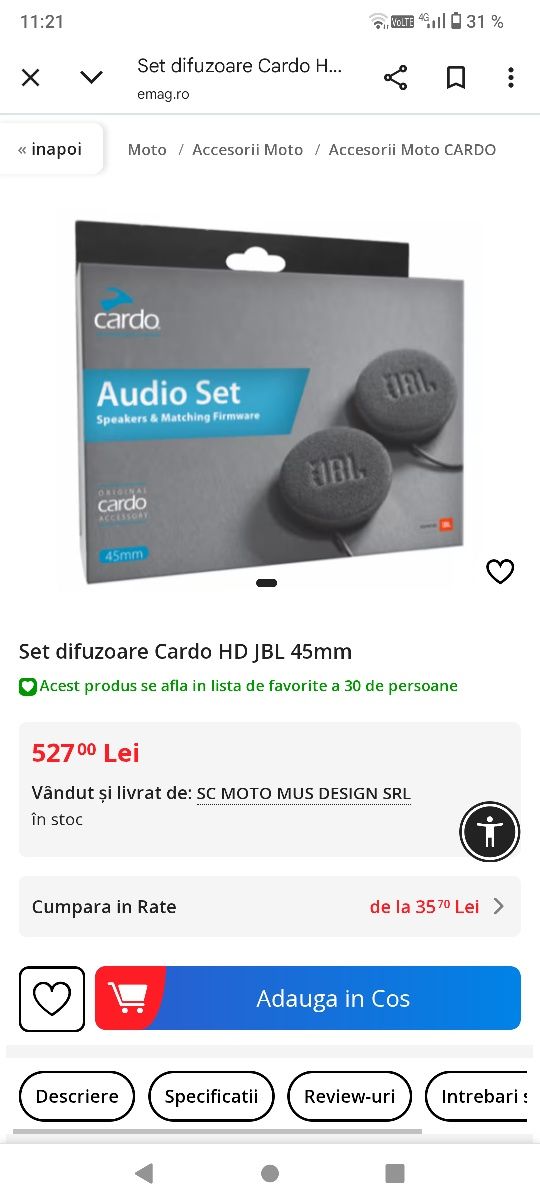 Set difuzoare Cardo HD JBL 45mm
Stiinta sunetului
Infiintat in urma cu