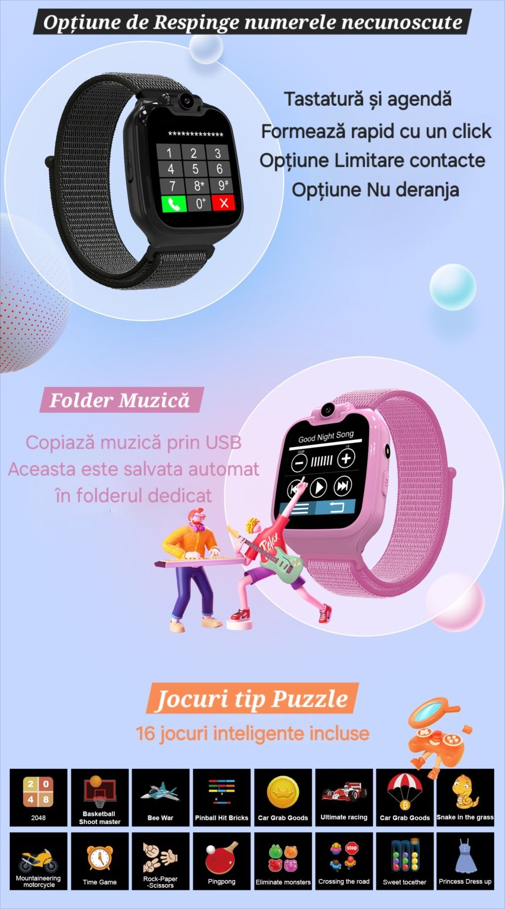 Ceas Smart SIM: card SD inclus. Apel HD/Jocuri/Foto/Video. Download.