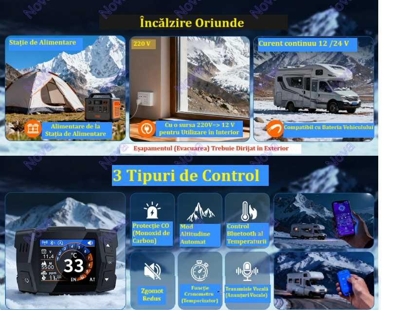 Incalzitor Webasto/Sirocou 8kW cu Termostat Mobil,Bluetooth,Senzor CO