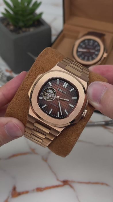 Ceas Seiko Nautilus Open Heart Rose Gold Chocolate Mod