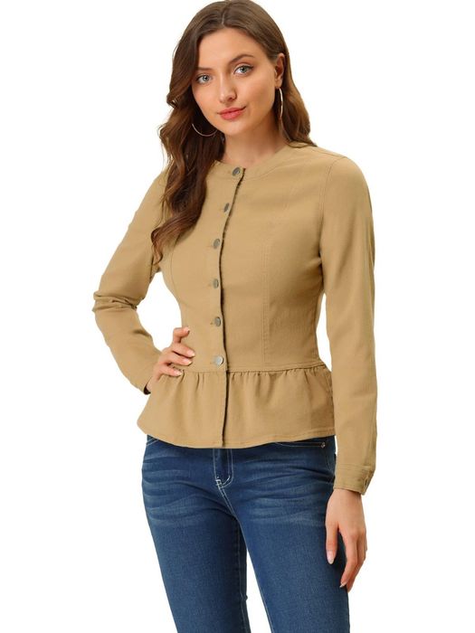 Дамско дънково яке Allegra K, къс модел, цвят Khaki S