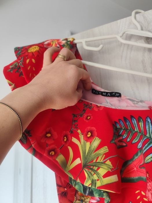 Rochie corai cu floricele Poema mărimea 34