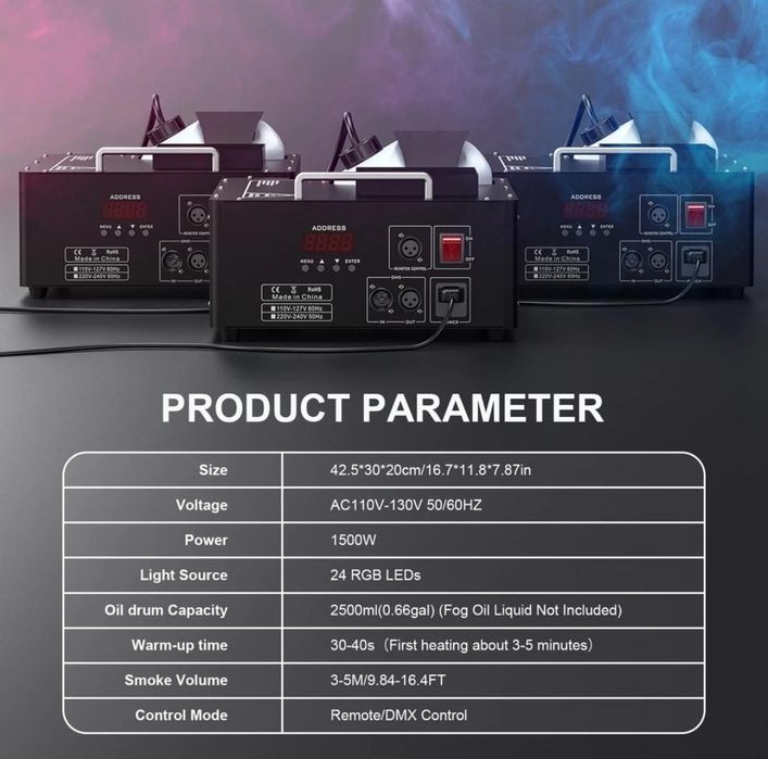 Set 2 masini de fum vertical 1500W cu 24 leduri RGB formatii dj eveni