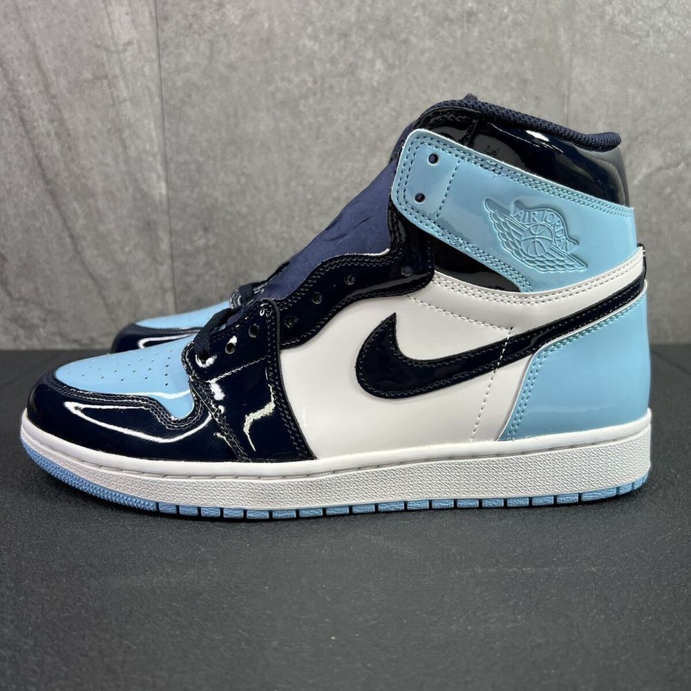 Jordan 1 Patent bred lether blue